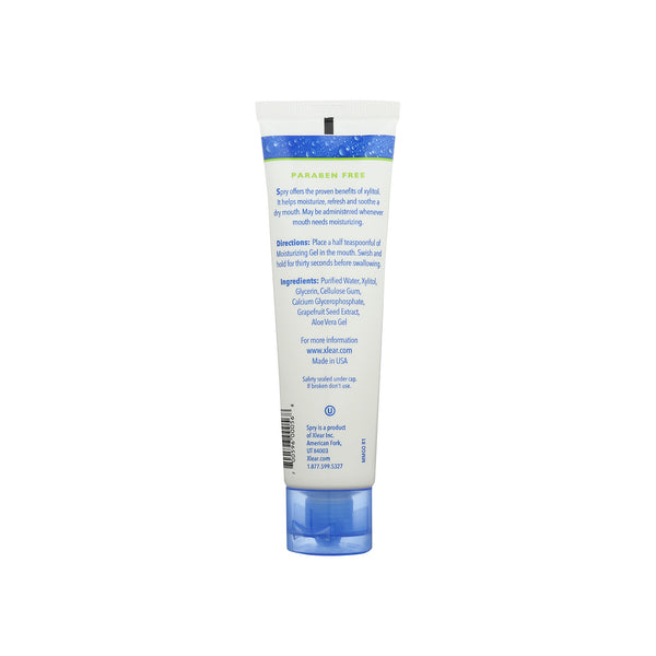 Tube of lotion with blue and white design on a white background