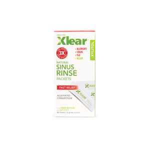 Xlear natural sinus rinse packets packaging on a white background