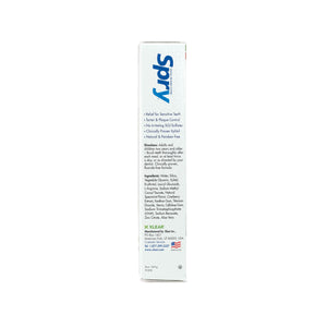 Spay product packaging with text on a white background