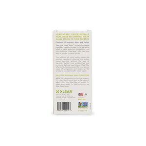 Back of a Xlear product packaging with text and branding on a white background