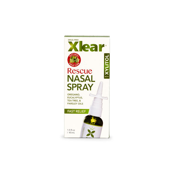 Xlear Rescue Nasal Spray packaging on a white background