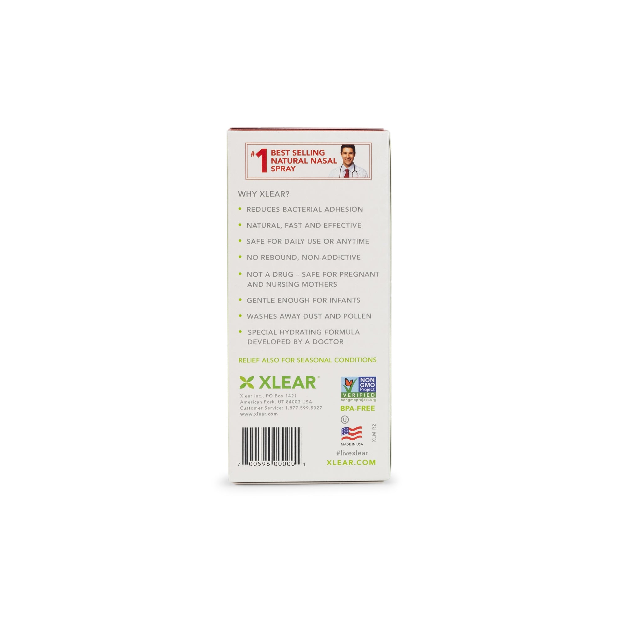 The back of Xlear nasal spray for moisturizing your sinuses packaging