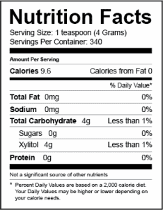 XyloSweet Nutritional Facts panel 3 lb bag