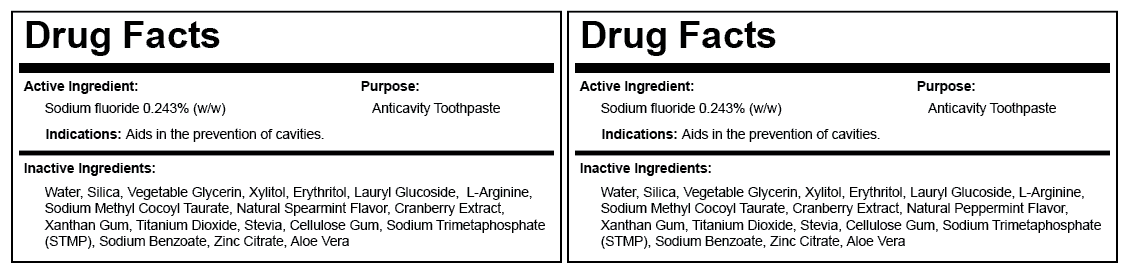 Drug Facts Panel for Spry Anticavity Peppermint and Spearmint Toothpaste, TPFLPP, TPFLSP